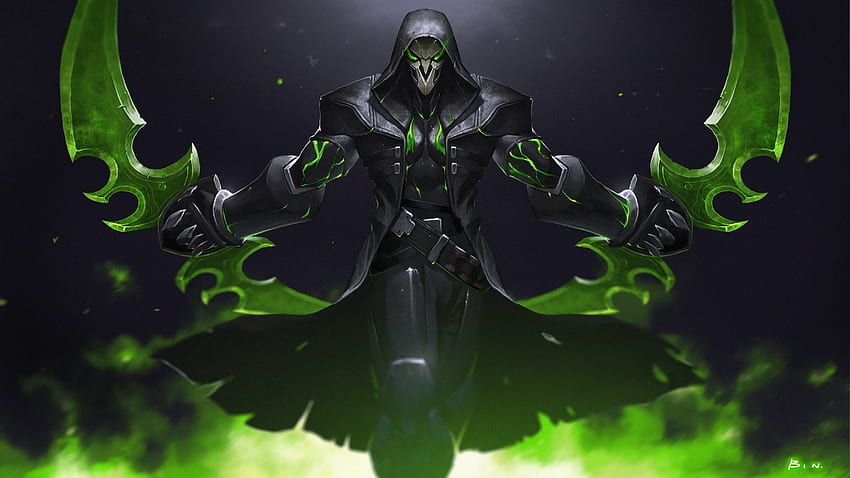 Green, reaper, overwatch, warrior, online game HD wallpaper