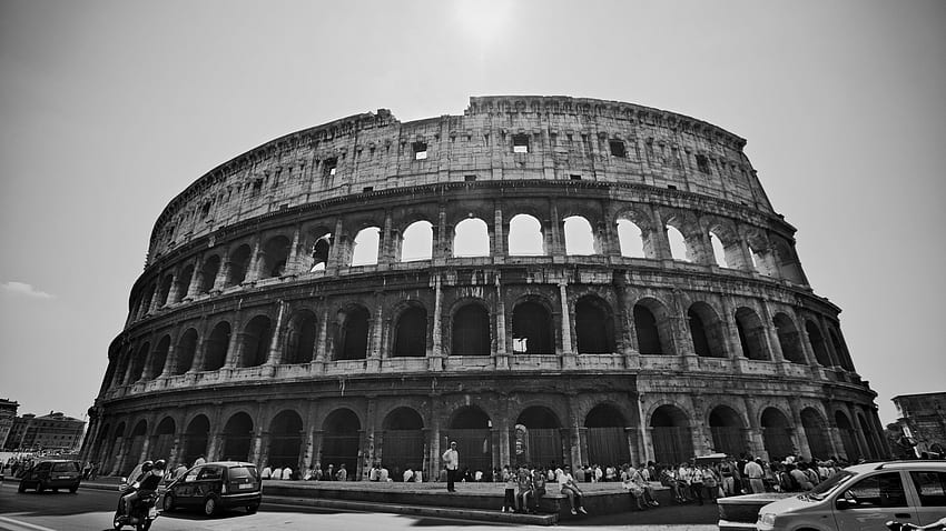Black And White Of Colosseum Piazza del Colosseo Rome Italy Travel HD wallpaper