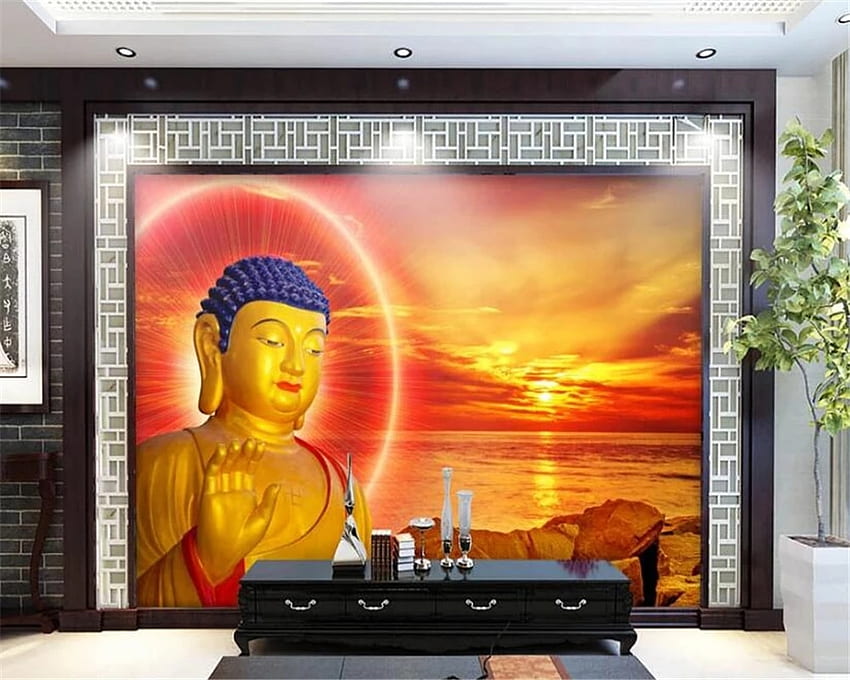 Özel 3D Buda heykeli Buda deniz gün batımı arka plan duvar tapınak adil dekorasyon boyama обои 3д для стен. . - AliExpress, Vietnam Buda HD duvar kağıdı