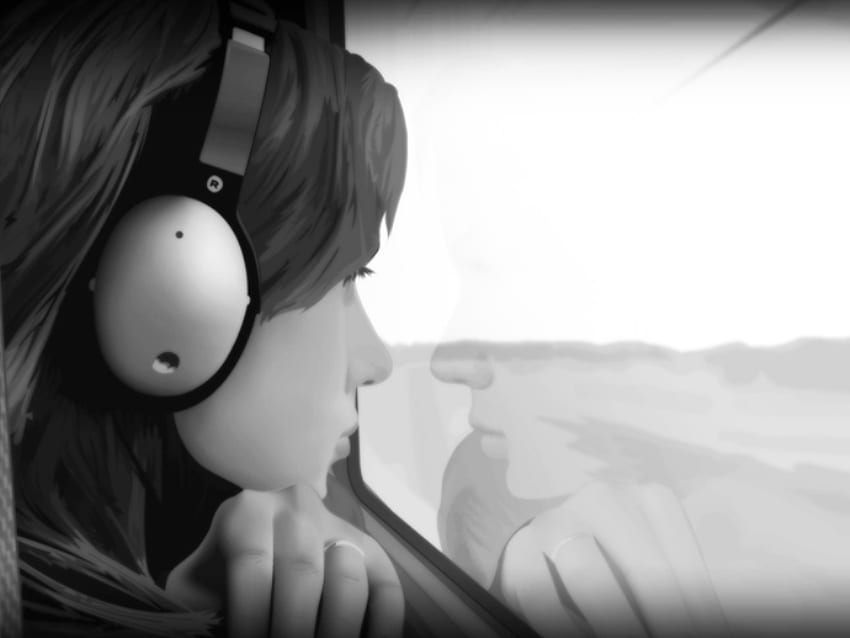 Gadis Kesepian 3D, musik, 3d, fantasi, hitam dan putih, emo, gadis, kesepian, headphone Wallpaper HD