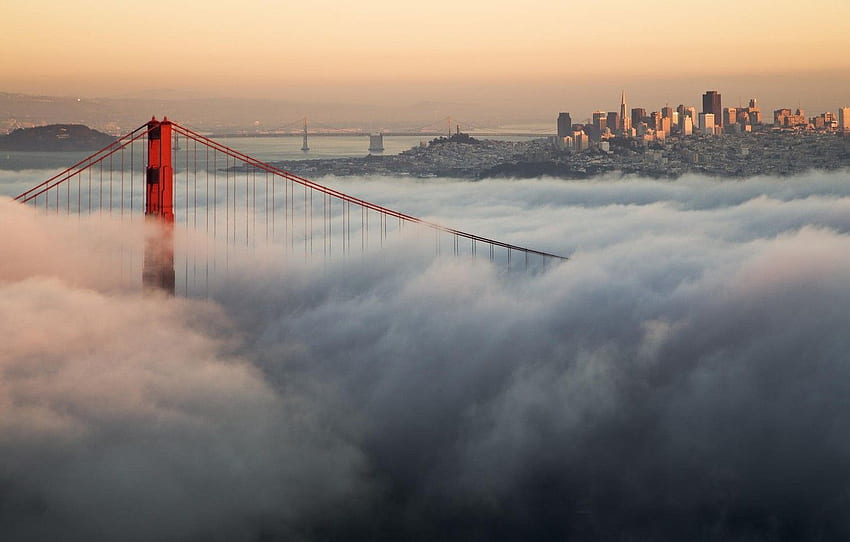 clouds, bridge, the city, fog, USA, Golden Gate Bridge, San Francisco for , section город HD wallpaper