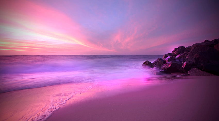 Tropikalna plaża PC i Mac 1920×1080 Plaża, różowa tropikalna plaża Tapeta HD