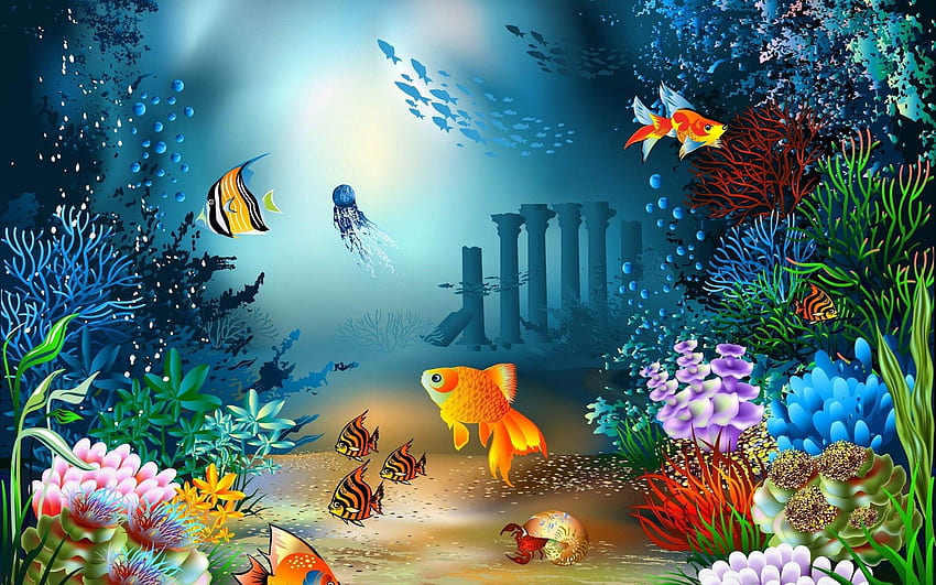 水の下の魚と自然海かわいいテディ 高画質の壁紙