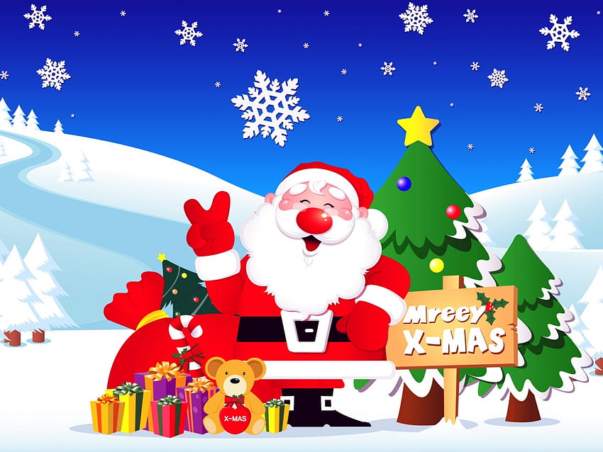Weihnachten, Spielzeug, Weihnachtsbäume, Geschenke, Schnee, Kälte, Weihnachtsmann, Himmel, Freude HD-Hintergrundbild