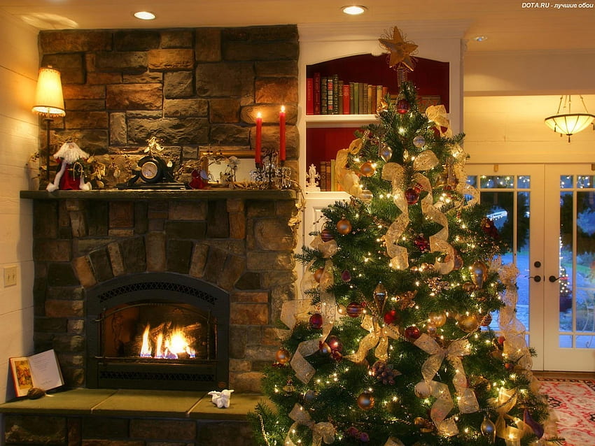 Holidays, New Year, Interior, Fir-Trees, Christmas, Xmas HD wallpaper