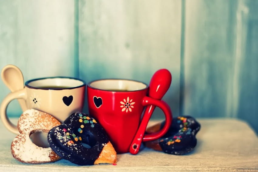 Sweet Day, sweet, graphy, coffee, cup, heart, cookies Wallpaper HD
