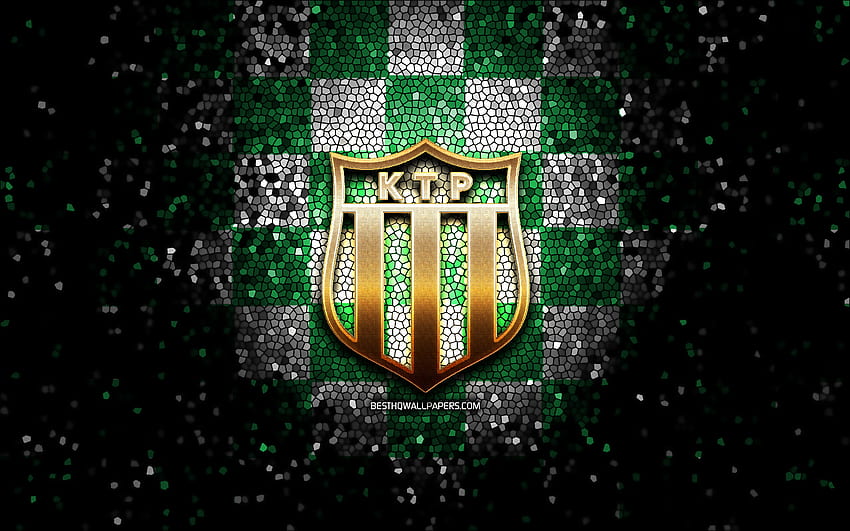KTP FC, glitter logo, Veikkausliiga, green white checkered background, soccer, finnish football club, KTP FC logo, mosaic art, football, FC KTP HD wallpaper