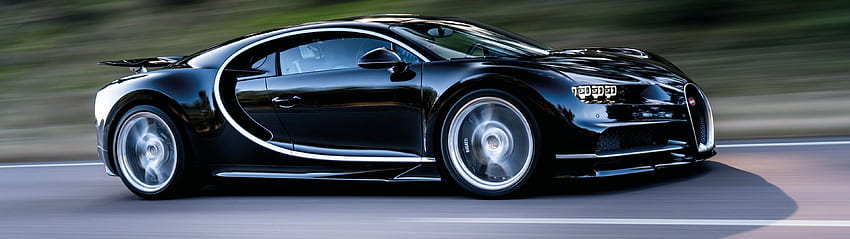 Bugatti Chiron, Black, Side View, Road, Supercar, Cars, 3840x1080 Car HD wallpaper