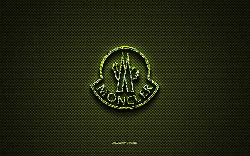 Logo Moncler, logo kreatif hijau, logo seni bunga, lambang Moncler, tekstur serat karbon hijau, Moncler, seni kreatif Wallpaper HD