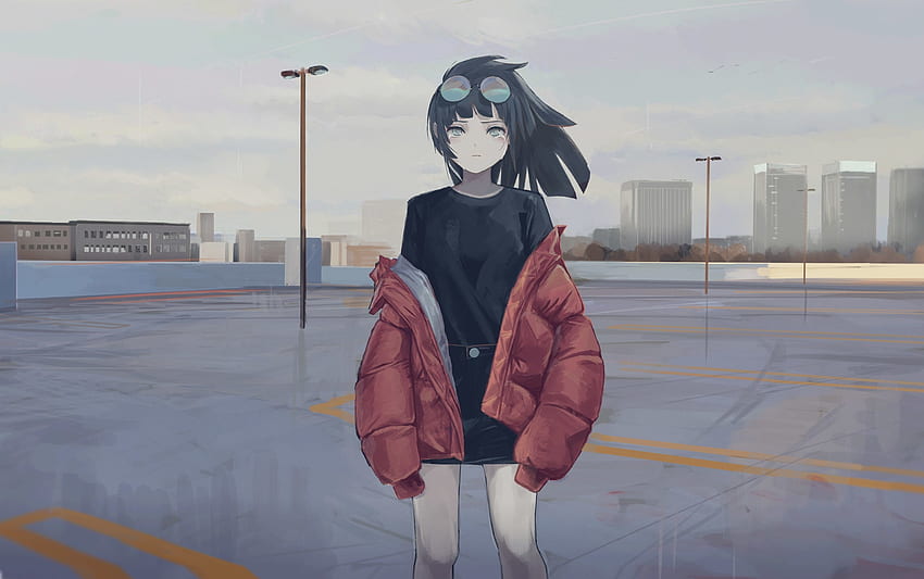 Anime girl, art, jacket, sunglasses, cry HD wallpaper