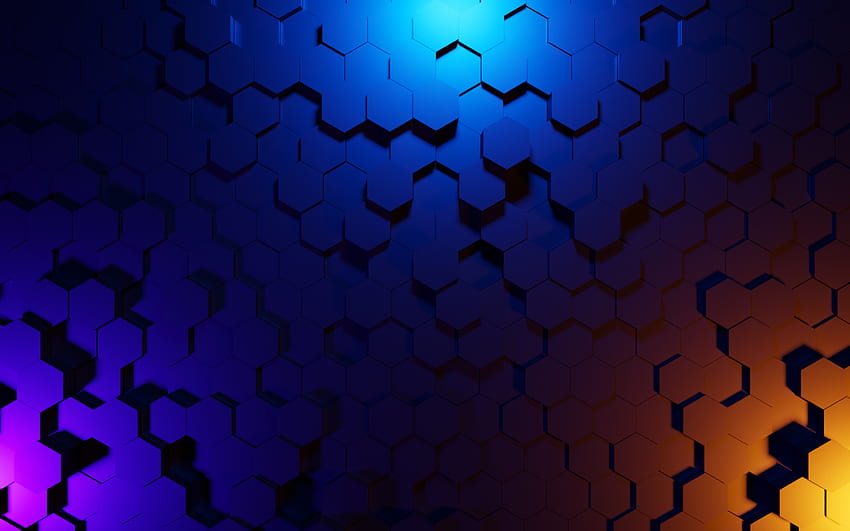blue 3D hexagons, , creative, hexagons 3D texture, hexagons patterns, hexagons textures, 3D textures, 3D backgrounds, 3D hexagons HD wallpaper