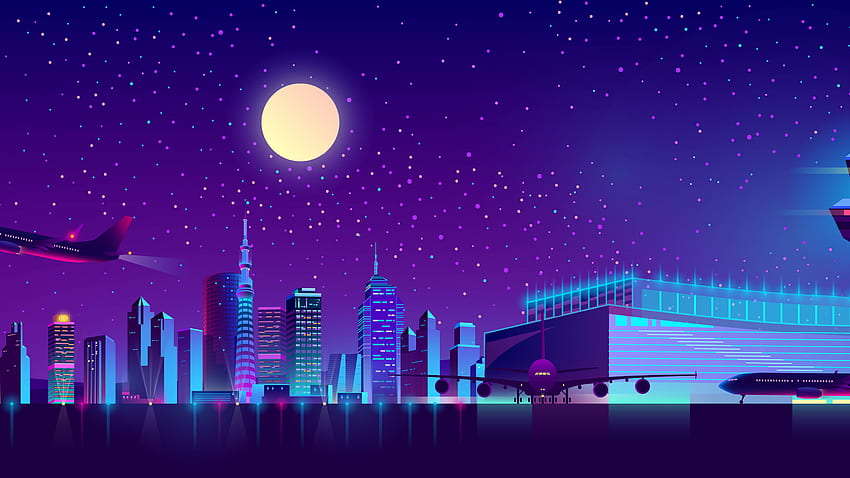 Летищна нощна илюстрация , художник, и фон HD тапет