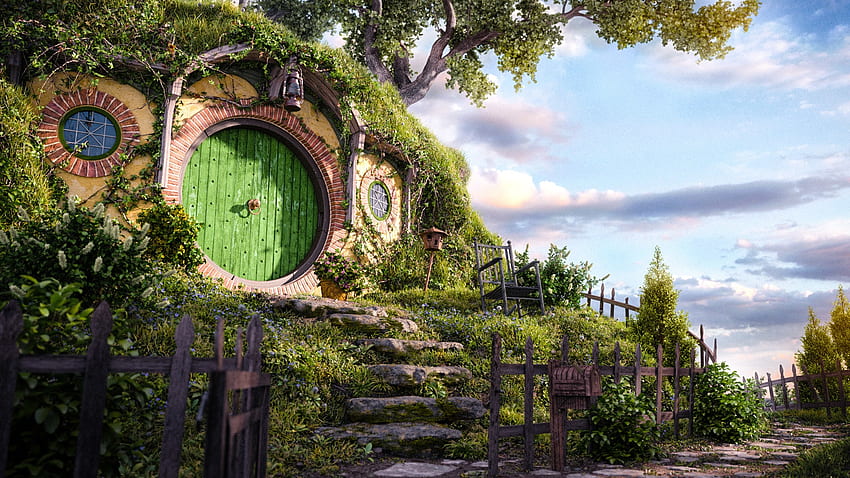 die Grafschaft, Bäume, Pflanzen, Haus, Hobbits, Blumen HD-Hintergrundbild