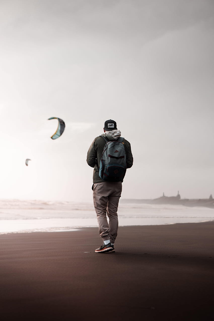 Alone, Coast, , , Style, Human, Person, Loneliness, Lonely, Paragliders HD phone wallpaper