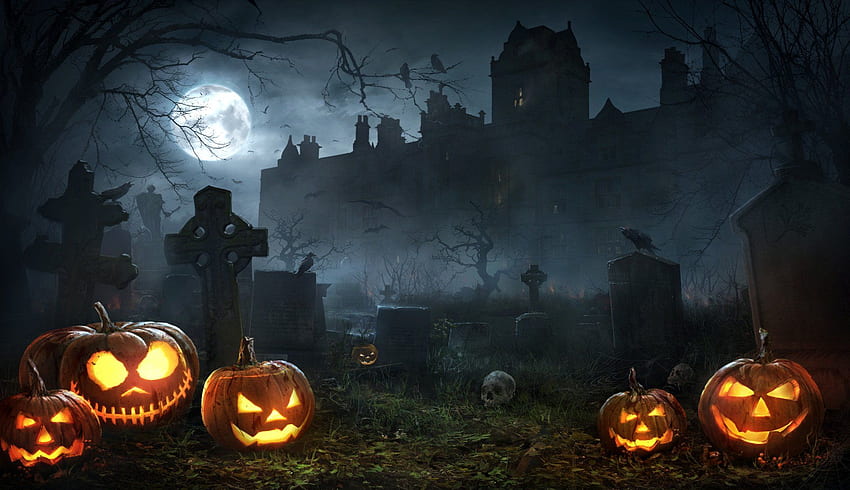 Notte di Halloween nel cimitero. Sfondo HD
