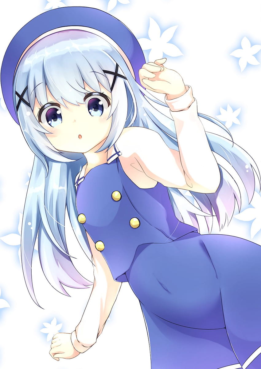 pale, Chiyingzai, looking at viewer, waving, anime, anime girls, Gochuumon  wa Usagi Desu ka?, Kafuu Chino, fan art, Natsu Megumi , Jouga Maya,  Japanese, watermarked, petals