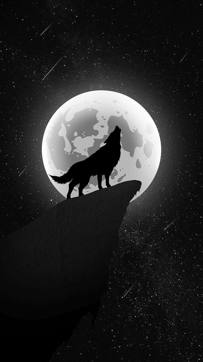 一匹狼、雰囲気、空、月、山、暗い、動物、人気 HD電話の壁紙
