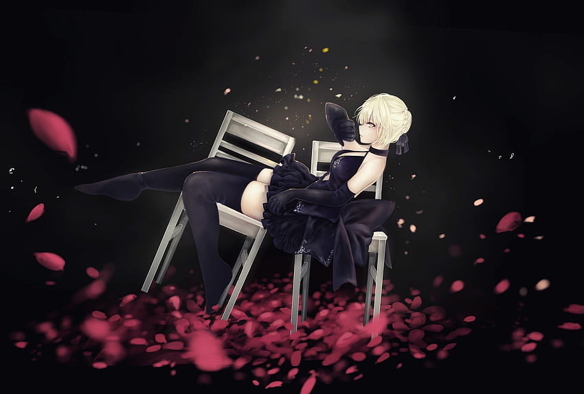 Saber alter, sedie, abito scuro, Fate/Grand Order Sfondo HD