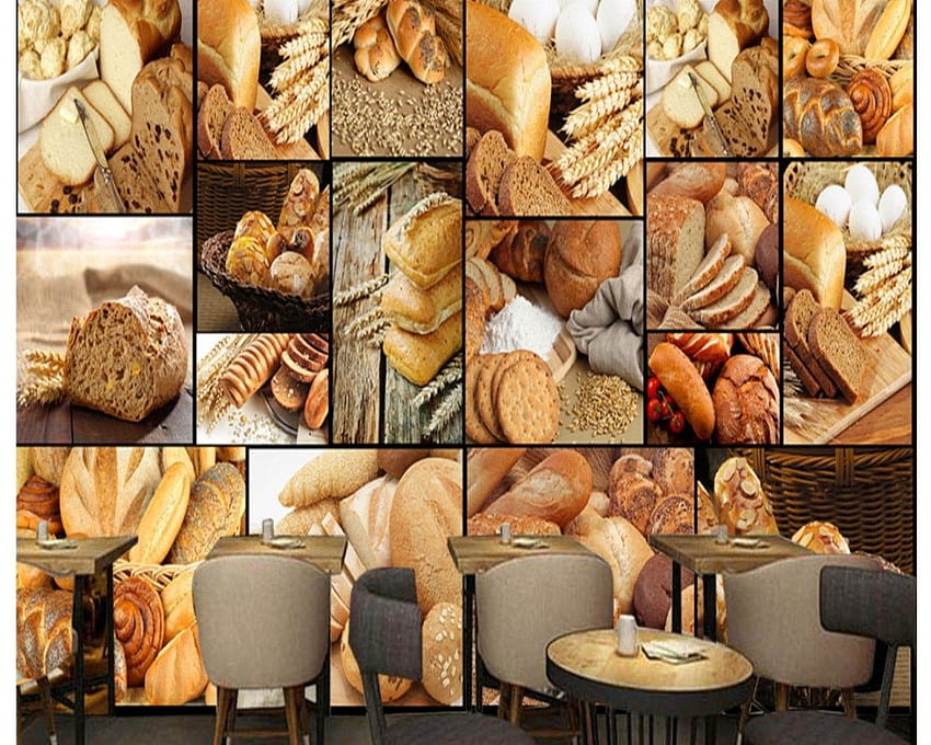 US $17.0 50% OFF. Shipping Cafe Bakery Custom 3D Decoration European Bread Baking Cafe Milk Tea Dessert Shop Wall Mural In HD wallpaper