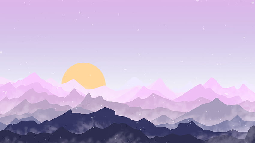 Слънце, планини, розово небе, цифрово изкуство HD тапет