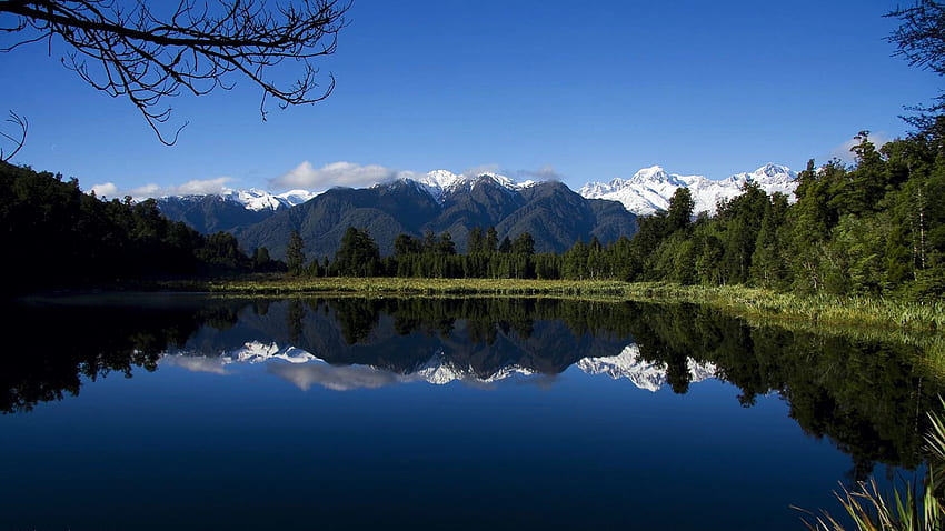 Езеро на Южен остров, Нова Зеландия, дървета, небе, отражение, вода, пейзаж HD тапет