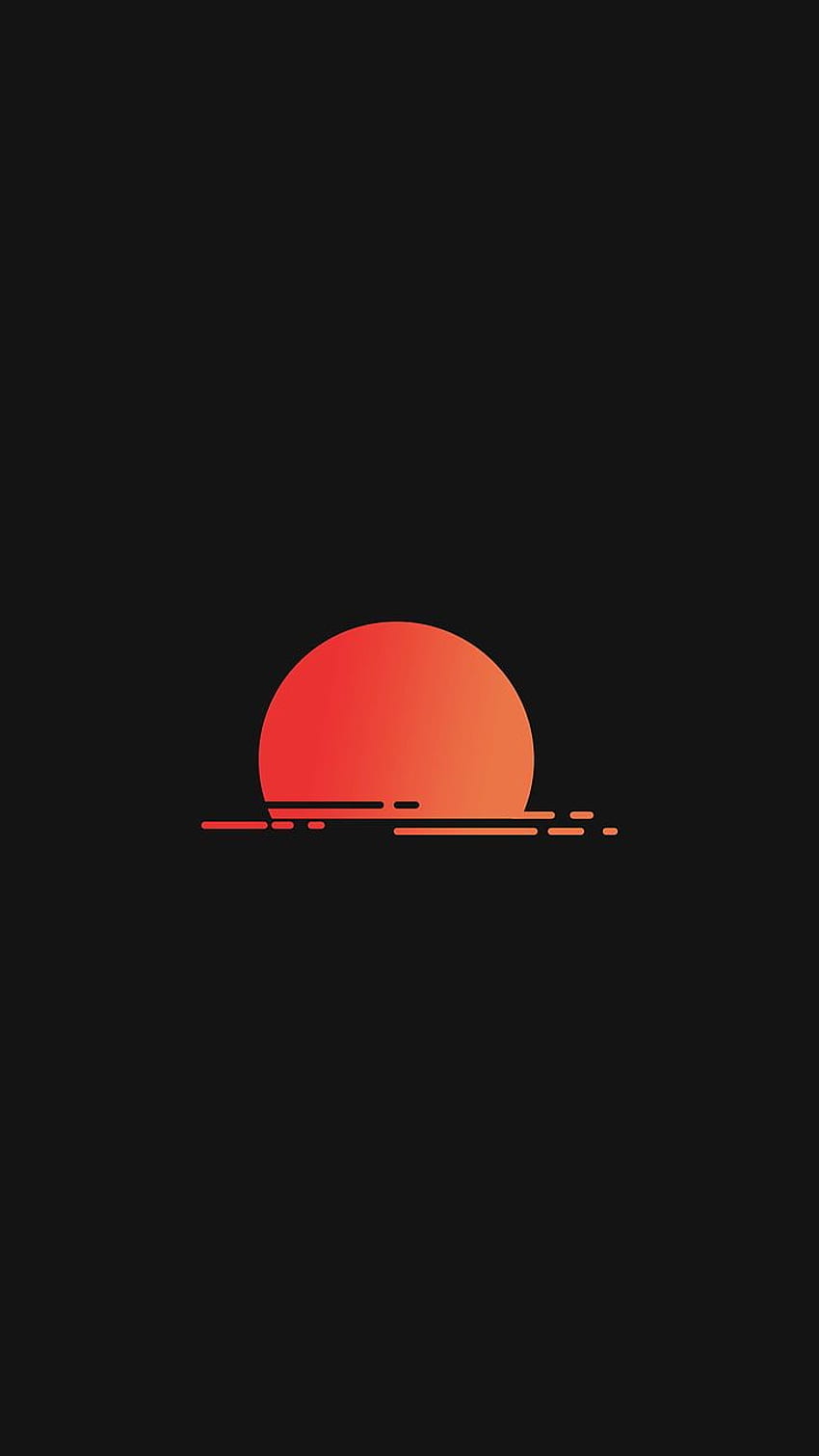 : clipart do pôr do sol vermelho e laranja, fundo preto, minimalismo, telefone laranja e preto Papel de parede de celular HD