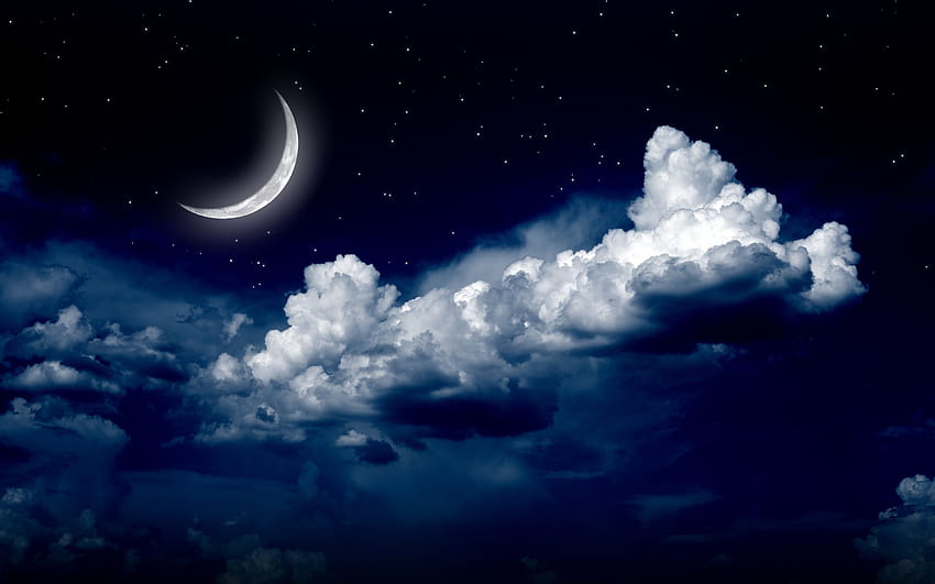 and : nature, night, month, Clouds Night Sky HD wallpaper