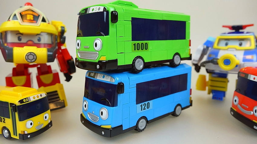타요 버스와 로보카 폴리 자동차 장난감 블럭 구조 - 프라모델 HD 월페이퍼