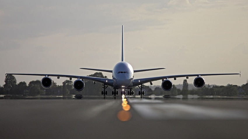 항공기 활주로 Airbus A380 800 항공 활주로 조명., 에미레이트 항공 A380 HD 월페이퍼