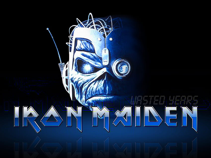 Iron Maiden - Wasted Years, 파랑, 낭비, 검정, 년, 로봇, Iron Maiden, 철, 밴드, 에디, 헤비, 음악, 로고, 기계, 처녀, 터미네이터, 금속 HD 월페이퍼