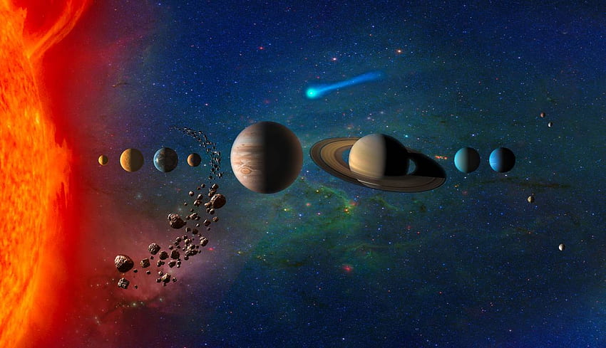 Planetas no laptop da galáxia do sistema solar, espaço, e plano de fundo, laptop do planeta papel de parede HD