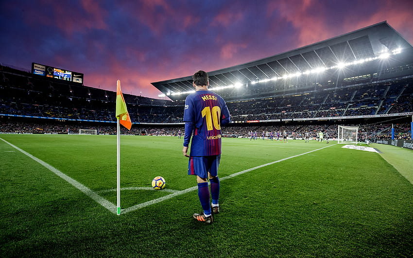 Lionel Messi, Barcelona, La Liga, Spain, corner kick, football stadium, , Leo Messi, Camp Nou for with resolution . High Quality HD wallpaper