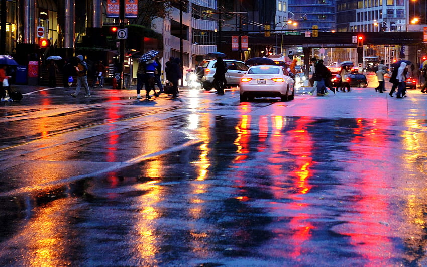Rain City Street Lights at Night HD wallpaper