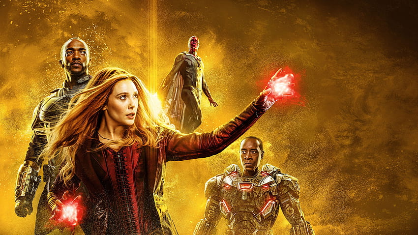 Avengers Infinity War Mind Stone Poster macchina da guerra, wanda maximoff, visione w. La meraviglia della strega scarlatta, la strega scarlatta, la guerra infinita dei Vendicatori Sfondo HD