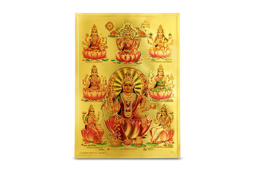 Göttin Ashta Lakshmi im goldenen Blatt - groß HD-Hintergrundbild
