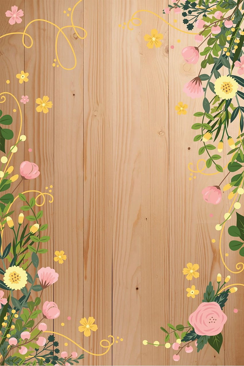 Vector Literary Wood Board Watercolour Flower Border Background Material, Vector, Artistic, White Background for, Wooden Floral วอลล์เปเปอร์โทรศัพท์ HD