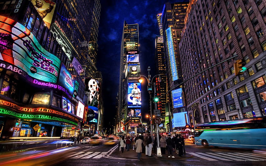 Градове, хора, къщи, нощ, блясък, светлина, площад, улица, Ню Йорк, реклама, времена, реклами HD тапет