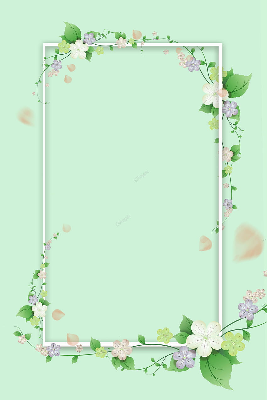 신선한 녹색 꽃 테두리 테마 포스터입니다. 꽃 배경, 빈티지 꽃, 민트 그린, 파스텔 그린 플로랄 HD 전화 배경 화면
