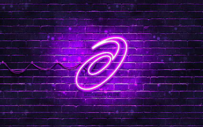 violet brickwall, ASICS logo HD wallpaper