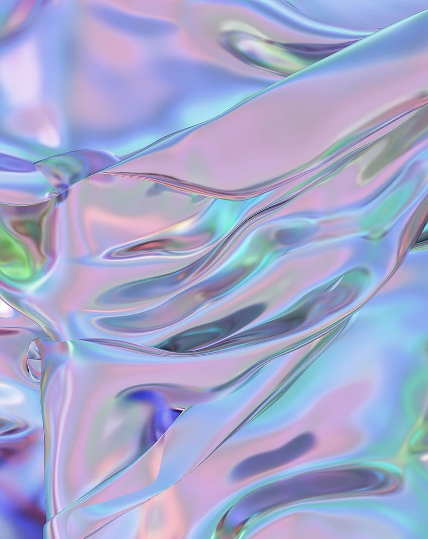 Irisierende Welle mit Pastellschimmer. Hologramm. Holografisch HD-Handy-Hintergrundbild