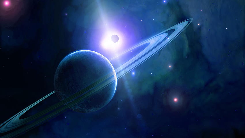 Planète Saturne bleue Fond d'écran HD