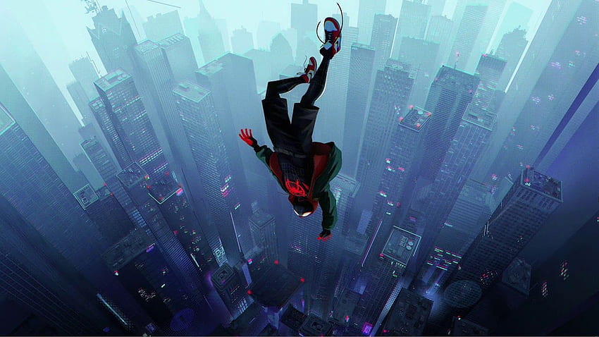 Spider Man: Into The Spider Verse Falling, Спайдърмен с главата надолу HD тапет