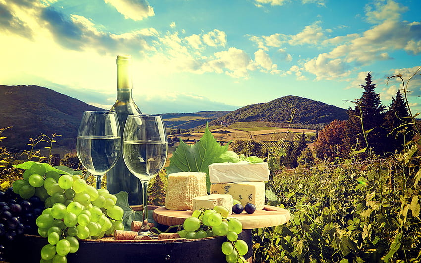 Food Wine Cheese Grapes Bottle Stemware Vineyard, Winery HD wallpaper