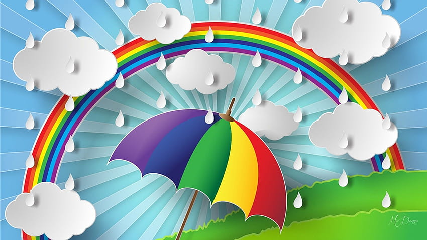 Силите на природата: Изрязан дъждовен чадър Дъга Априлски абстрактни душове HD тапет