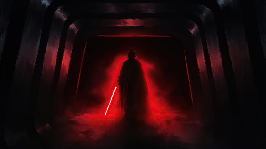 Darth Vader con barra luminosa rossa, scuro Sfondo HD