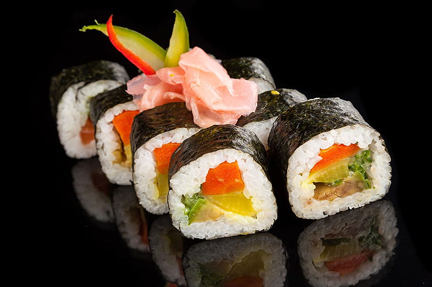 Food Sushi Fish - Food Black background Rice Seafoods HD wallpaper