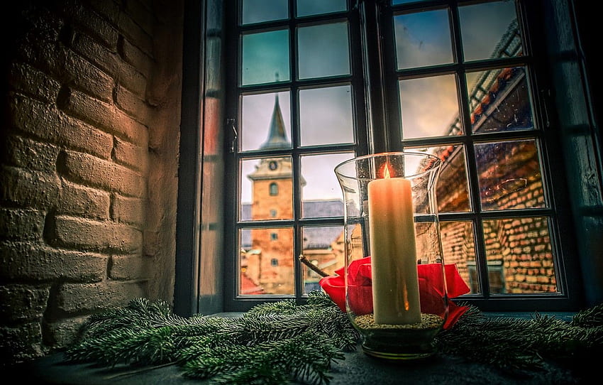 castle, tower, candle, window, Christmas, Norway, fortress, Oslo, spruce branches, Akershus Fortress for , section праздники - HD wallpaper