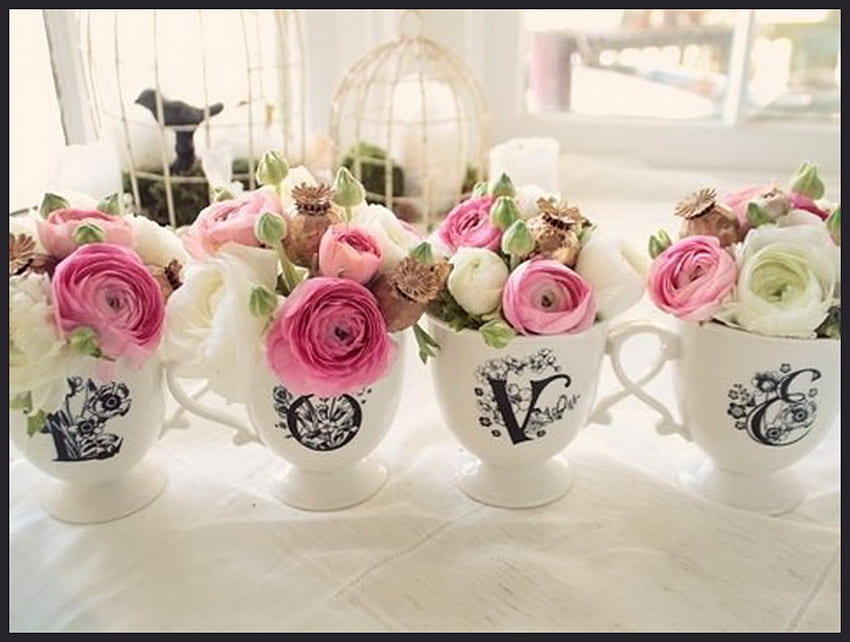 LOVE in bloom, pink, white, roses, vases, love HD wallpaper
