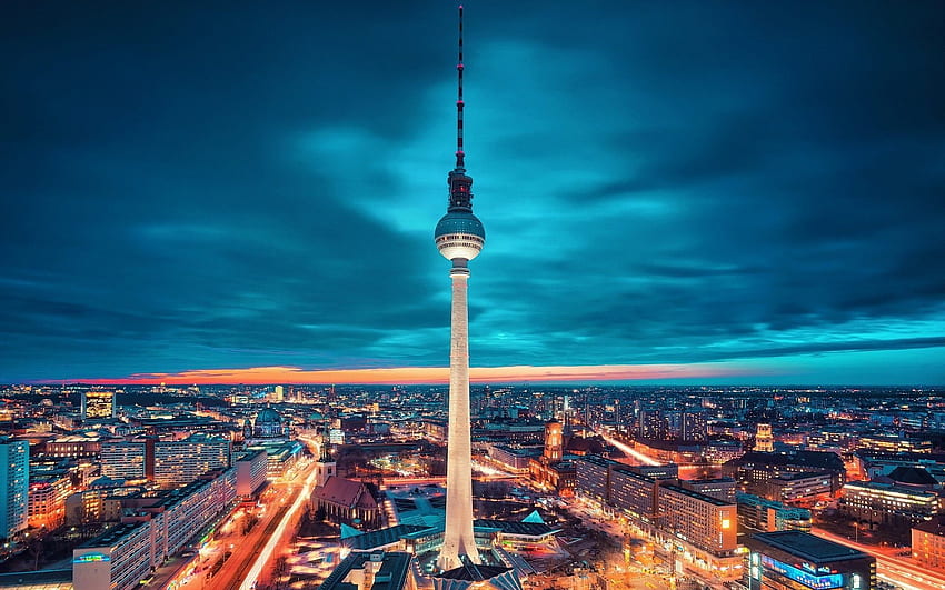 cityscape, Lights, Tower, Berlin, Clouds, Night, Germany / and Mobile Background, Berlin Germany HD wallpaper