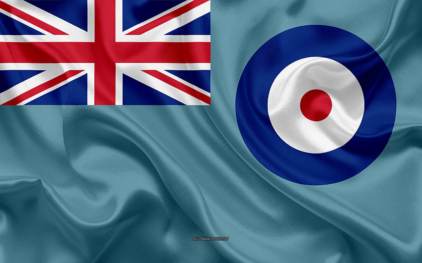 Kraliyet Hava Kuvvetleri Ensign, resmi bayrak, RAF bayrağı, İngiliz Kraliyet Hava Kuvvetleri bayrağı, ipek bayrak, ipek doku, Büyük Britanya için çözünürlük . Yüksek kalite HD duvar kağıdı